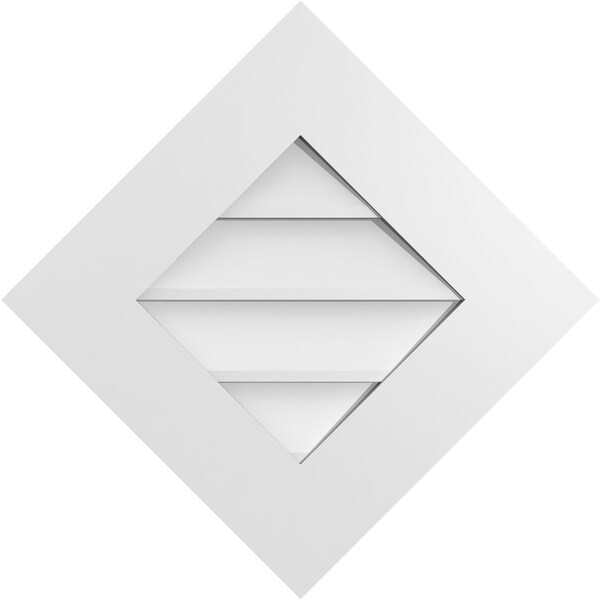 Ekena Millwork Diamond Surface Mount PVC Gable Vent: Functional, w/ 3-1/2"W x 1"P Standard Frame, 22"W x 22"H - GVPDI22X2201SF