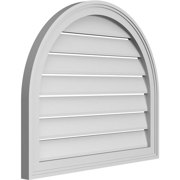 Ekena Millwork Round Top Surface Mount PVC Gable Vent: Functional, w/ 2"W x 1-1/2"P Brickmould Frame, 28"W x 24"H - GVPRT28X2402SF