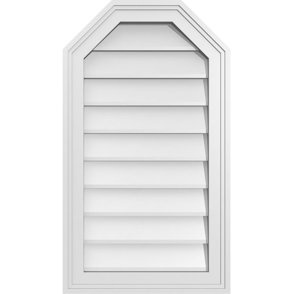 Ekena Millwork Octagonal Top Surface Mount PVC Gable Vent w/ 2"W x 1-1/2"P Brickmould Frame, 16"W x 28"H - GVPOT16X2802SN