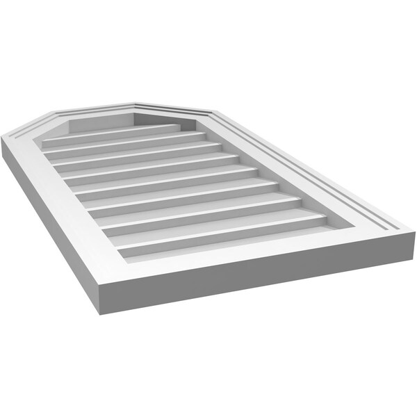 Ekena Millwork Octagonal Top Surface Mount PVC Gable Vent w/ 2"W x 1-1/2"P Brickmould Frame, 16"W x 28"H - GVPOT16X2802SN