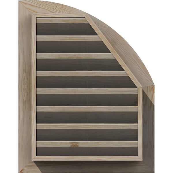 Ekena Millwork Quarter Round Top Left Primed, Functional, Pine Gable Vent w/ Brick Mould Face Frame, 08"W x 20"H - GVWQL08X2000SFPPI