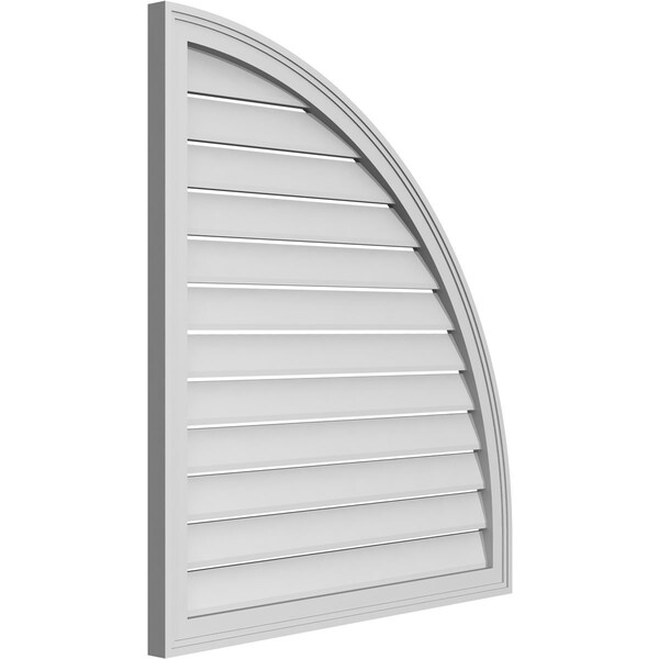Ekena Millwork Quarter Round Top Right Surface Mount PVC Gable Vent w/ 2"W x 1-1/2"P Brickmould Frame, 34"W x 38"H - GVPQR34X3802SF