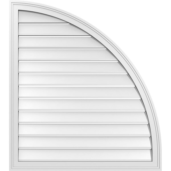 Ekena Millwork Quarter Round Top Right Surface Mount PVC Gable Vent w/ 2"W x 1-1/2"P Brickmould Frame, 34"W x 38"H - GVPQR34X3802SF