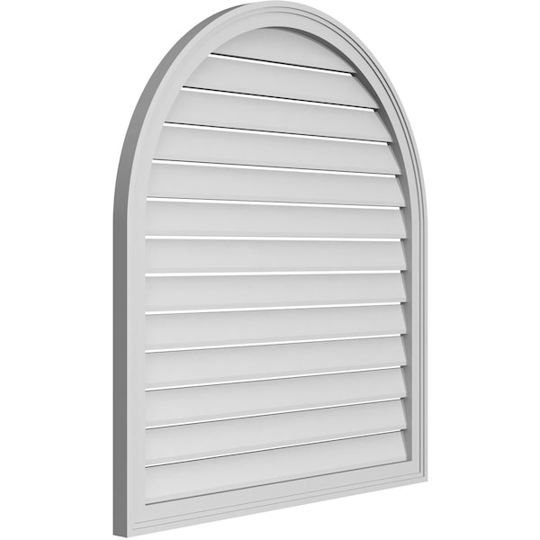 Ekena Millwork Round Top Surface Mount PVC Gable Vent: Functional, w/ 2"W x 1-1/2"P Brickmould Frame, 36"W x 40"H - GVPRT36X4002SF
