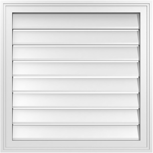 Ekena Millwork Vertical Surface Mount PVC Gable Vent: Functional, w/ 2"W x 1-1/2"P Brickmould Frame, 26"W x 26"H - GVPVE26X2602SF