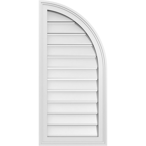 Ekena Millwork Quarter Round Top Right Surface Mount PVC Gable Vent w/ 2"W x 1-1/2"P Brickmould Frame, 16"W x 34"H - GVPQR16X3402SF
