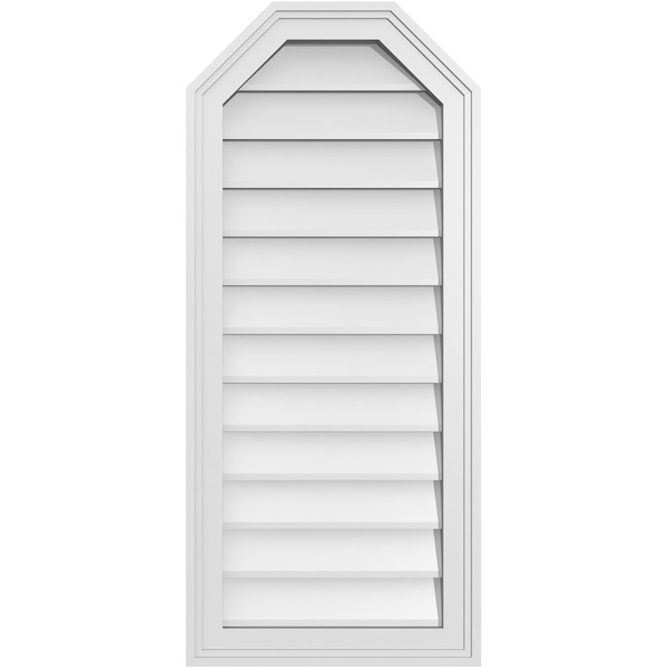 Ekena Millwork Octagonal Top Surface Mount PVC Gable Vent w/ 2"W x 1-1/2"P Brickmould Frame, 16"W x 36"H - GVPOT16X3602SN