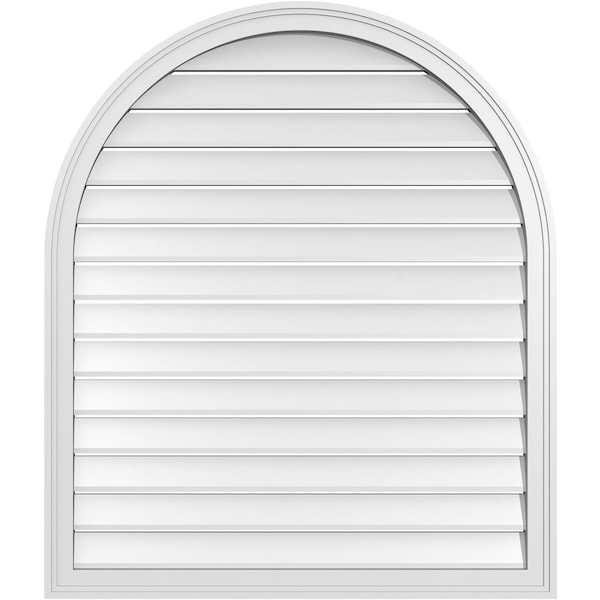 Ekena Millwork Round Top Surface Mount PVC Gable Vent: Functional, w/ 2"W x 1-1/2"P Brickmould Frame, 36"W x 42"H - GVPRT36X4202SF