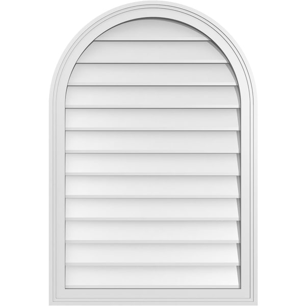 Ekena Millwork Round Top Surface Mount PVC Gable Vent w/ 2"W x 1-1/2"P Brickmould Frame, 26"W x 38"H - GVPRT26X3802SN