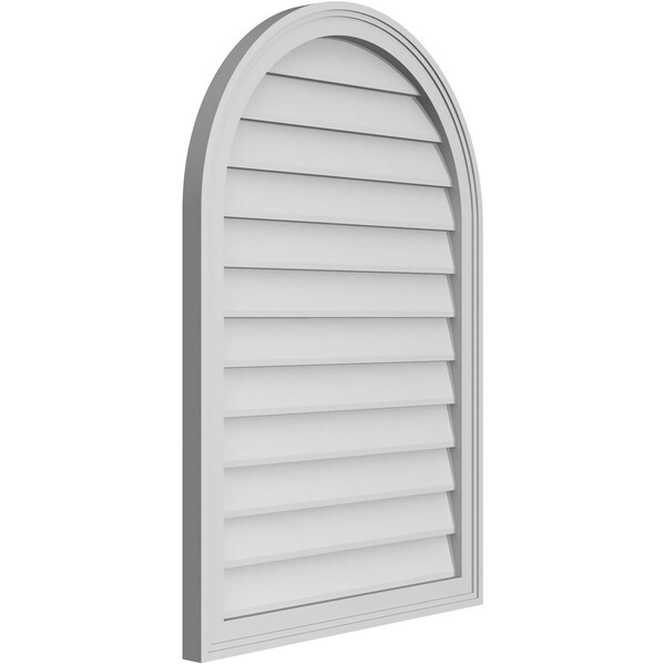 Ekena Millwork Round Top Surface Mount PVC Gable Vent w/ 2"W x 1-1/2"P Brickmould Frame, 26"W x 38"H - GVPRT26X3802SN
