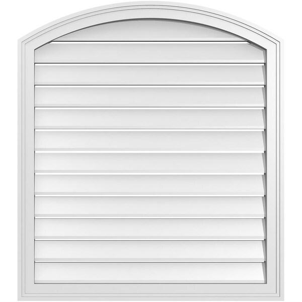 Ekena Millwork Arch Top Surface Mount PVC Gable Vent: Non-Functional, w/2"W x 1-1/2"P Brickmould Frame, 32"W x 34"H - GVPAR32X3402SN