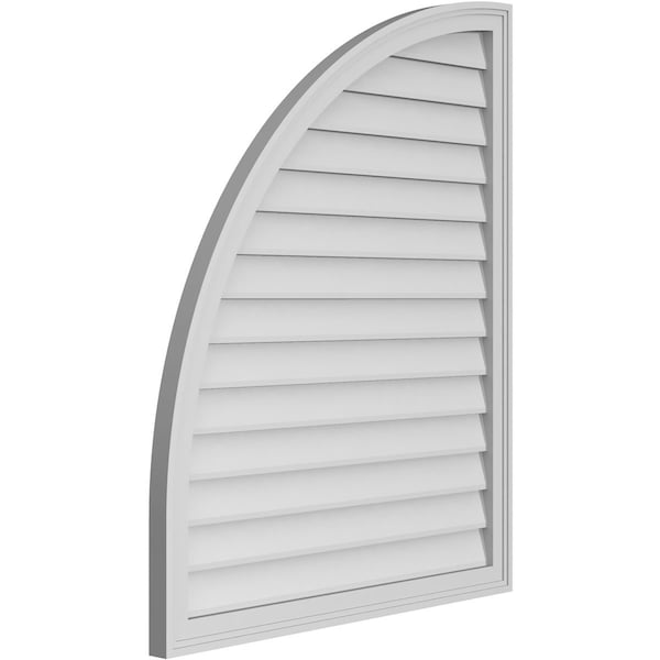 Ekena Millwork Quarter Round Top Left Surface Mount PVC Gable Vent w/ 2"W x 1-1/2"P Brickmould Frame, 34"W x 42"H - GVPQL34X4202SN