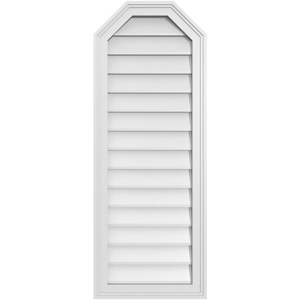 Ekena Millwork Octagonal Top Surface Mount PVC Gable Vent w/ 2"W x 1-1/2"P Brickmould Frame, 16"W x 42"H - GVPOT16X4202SN
