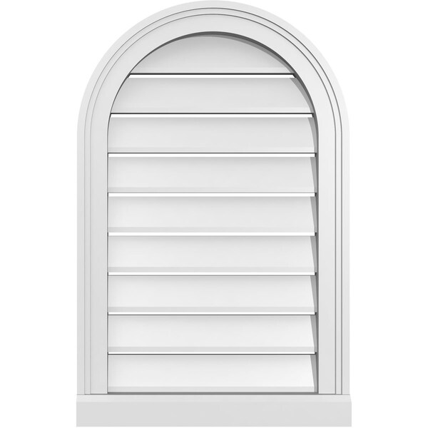 Ekena Millwork Round Top Surface Mount PVC Gable Vent: Functional, w/ 2"W x 2"P Brickmould Sill Frame, 18"W x 28"H - GVPRT18X2803SF