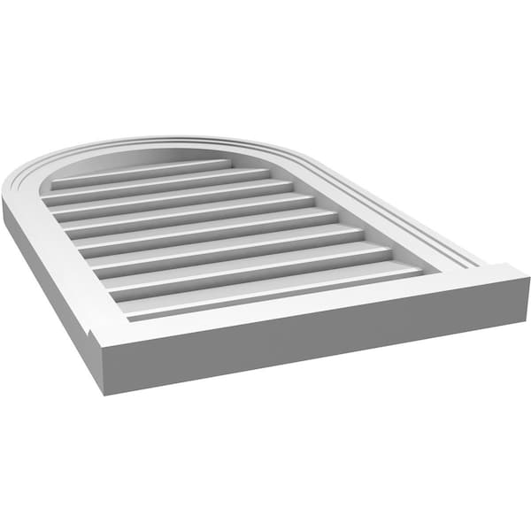 Ekena Millwork Round Top Surface Mount PVC Gable Vent: Functional, w/ 2"W x 2"P Brickmould Sill Frame, 18"W x 28"H - GVPRT18X2803SF
