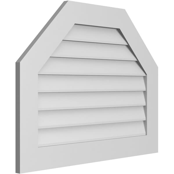 Ekena Millwork Octagonal Top Surface Mount PVC Gable Vent w/ 3-1/2"W x 1"P Standard Frame, 34"W x 26"H - GVPOT34X2601SN