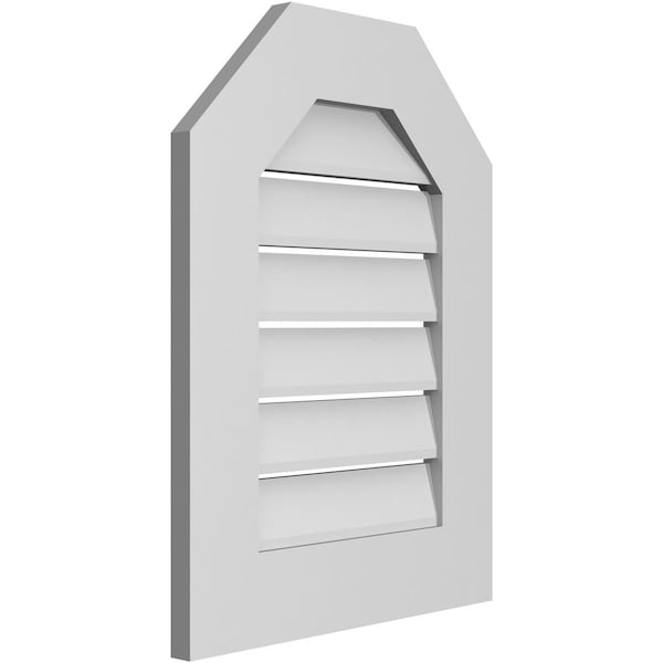 Ekena Millwork Octagonal Top Surface Mount PVC Gable Vent: Functional, w/ 3-1/2"W x 1"P Standard Frame, 18"W x 24"H - GVPOT18X2401SF