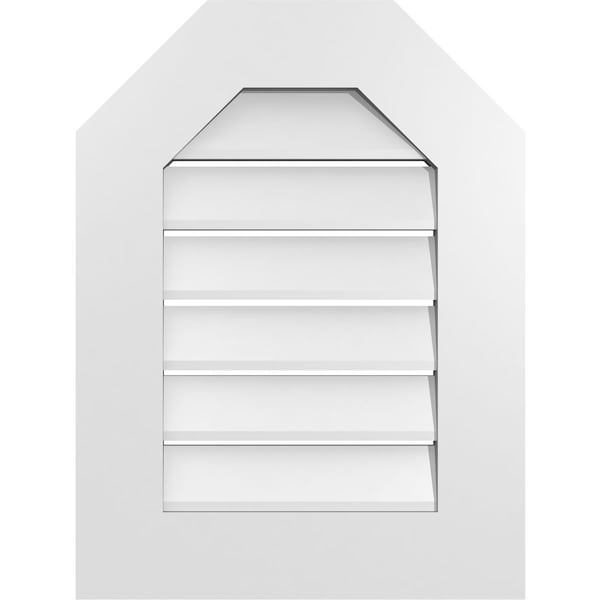 Ekena Millwork Octagonal Top Surface Mount PVC Gable Vent: Functional, w/ 3-1/2"W x 1"P Standard Frame, 18"W x 24"H - GVPOT18X2401SF