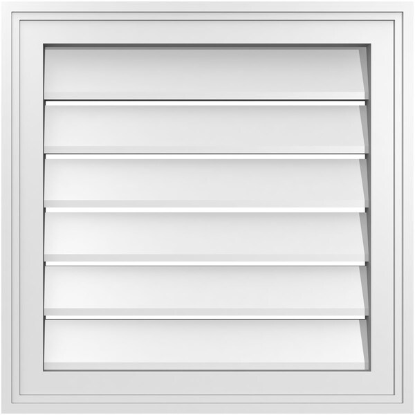 Ekena Millwork Vertical Surface Mount PVC Gable Vent: Functional, w/ 2"W x 1-1/2"P Brickmould Frame, 20"W x 20"H - GVPVE20X2002SF