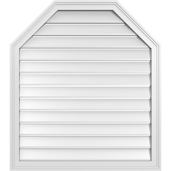 Ekena Millwork Octagonal Top Surface Mount PVC Gable Vent w/ 2"W x 1-1/2"P Brickmould Frame, 32"W x 36"H - GVPOT32X3602SF