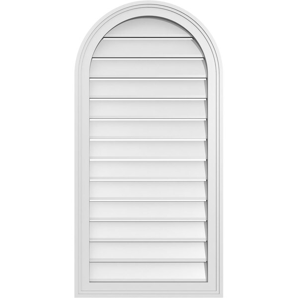 Ekena Millwork Round Top Surface Mount PVC Gable Vent: Functional, w/ 2"W x 1-1/2"P Brickmould Frame, 20"W x 40"H - GVPRT20X4002SF