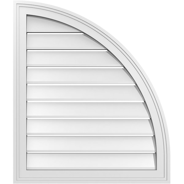 Ekena Millwork Quarter Round Top Right Surface Mount PVC Gable Vent w/ 2"W x 1-1/2"P Brickmould Frame, 24"W x 28"H - GVPQR24X2802SF