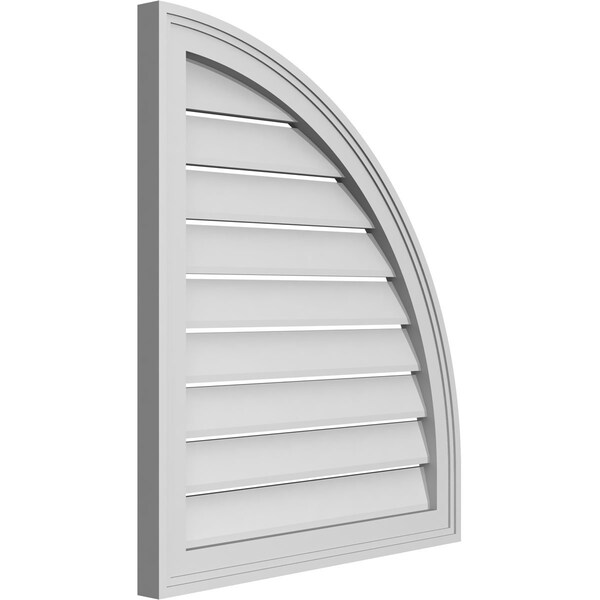 Ekena Millwork Quarter Round Top Right Surface Mount PVC Gable Vent w/ 2"W x 1-1/2"P Brickmould Frame, 24"W x 28"H - GVPQR24X2802SF