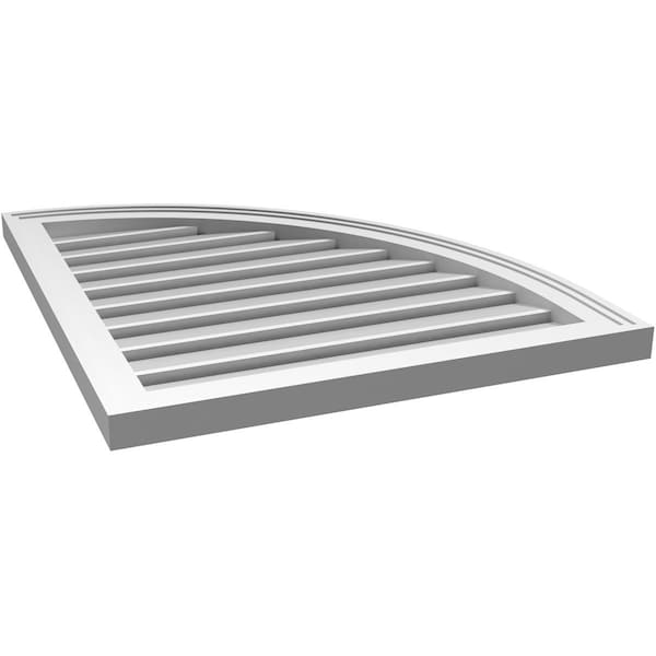 Ekena Millwork Quarter Round Top Right Surface Mount PVC Gable Vent w/ 2"W x 1-1/2"P Brickmould Frame, 24"W x 28"H - GVPQR24X2802SF