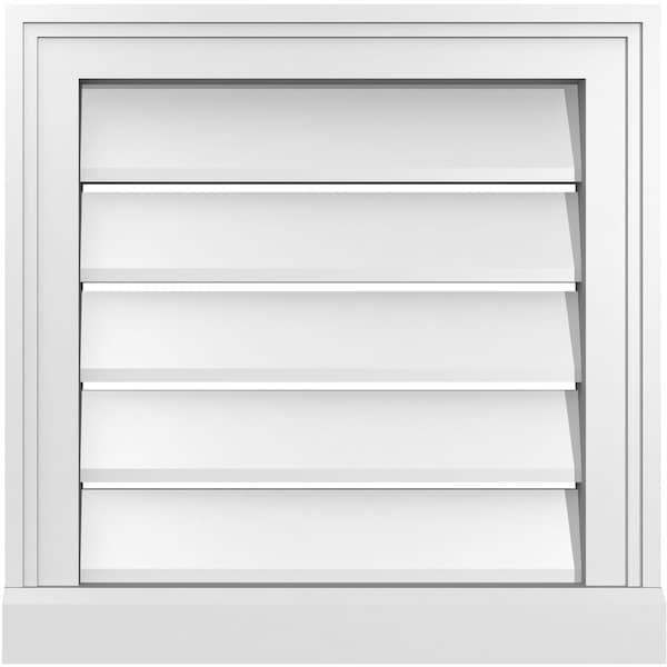 Ekena Millwork Vertical Surface Mount PVC Gable Vent: Functional, w/ 2"W x 2"P Brickmould Sill Frame, 18"W x 18"H - GVPVE18X1803SF