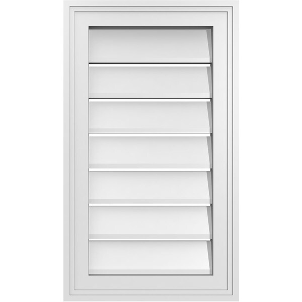 Ekena Millwork Vertical Surface Mount PVC Gable Vent: Functional, w/ 2"W x 1-1/2"P Brickmould Frame, 14"W x 24"H - GVPVE14X2402SF