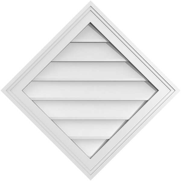 Ekena Millwork Diamond Surface Mount PVC Gable Vent: Functional, w/ 2"W x 1-1/2"P Brickmould Frame, 24"W x 24"H - GVPDI24X2402SF