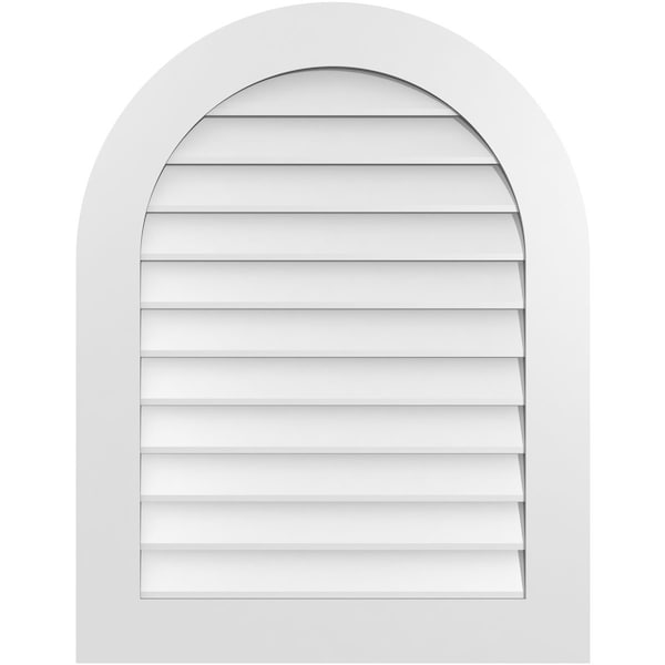 Ekena Millwork Round Top Surface Mount PVC Gable Vent: Non-Functional, w/ 3-1/2"W x 1"P Standard Frame, 28"W x 36"H - GVPRT28X3601SN