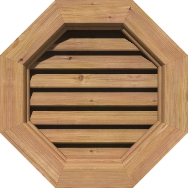 Ekena Millwork Octagonal Gable Vent Functional, Western Red Cedar Gable Vent w/ Brick Mould Face Frame, 20"W x 20"H - GVWOC20X2000SFUWR