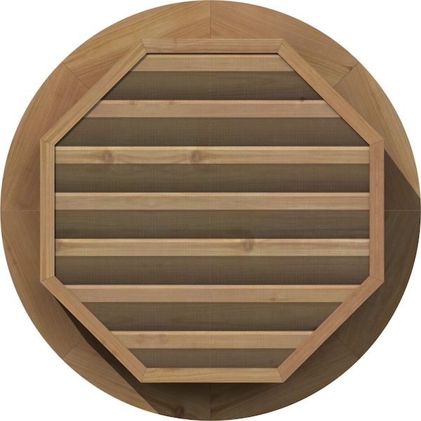 Ekena Millwork Round Gable Vent Functional, Western Red Cedar Gable Vent w/ 1" x 4" Flat Trim Frame, 14"W x 14"H - GVWRO14X1401SFUWR