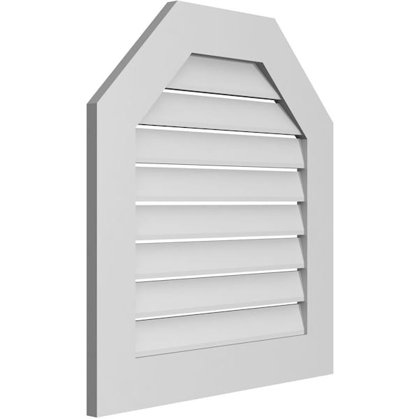 Ekena Millwork Octagonal Top Surface Mount PVC Gable Vent: Functional, w/ 3-1/2"W x 1"P Standard Frame, 26"W x 28"H - GVPOT26X2801SF