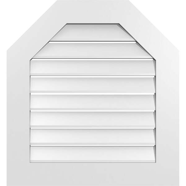 Ekena Millwork Octagonal Top Surface Mount PVC Gable Vent: Functional, w/ 3-1/2"W x 1"P Standard Frame, 26"W x 28"H - GVPOT26X2801SF