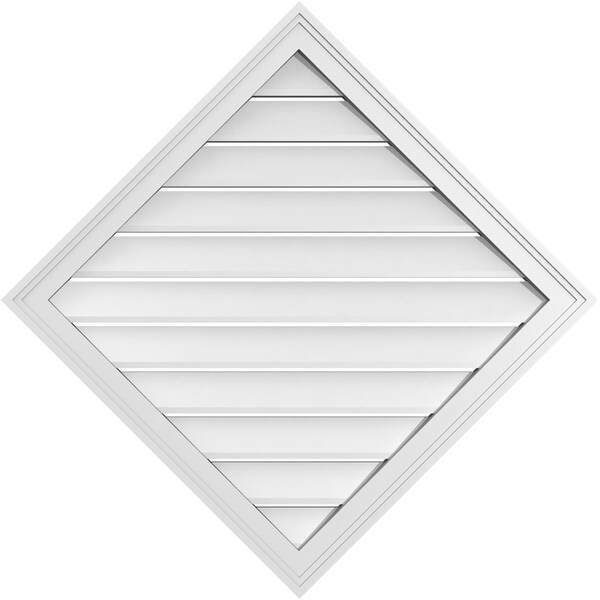 Ekena Millwork Diamond Surface Mount PVC Gable Vent: Non-Functional, w/ 2"W x 1-1/2"P Brickmould Frame, 34"W x 34"H - GVPDI34X3402SN
