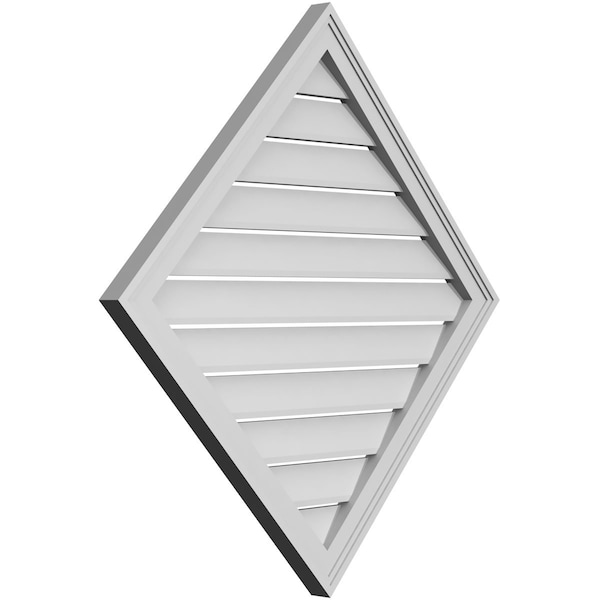 Ekena Millwork Diamond Surface Mount PVC Gable Vent: Non-Functional, w/ 2"W x 1-1/2"P Brickmould Frame, 34"W x 34"H - GVPDI34X3402SN