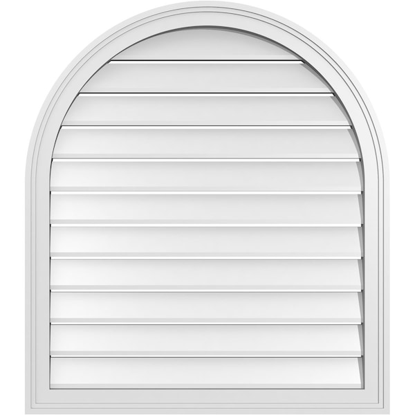 Ekena Millwork Round Top Surface Mount PVC Gable Vent: Functional, w/ 2"W x 1-1/2"P Brickmould Frame, 30"W x 34"H - GVPRT30X3402SF