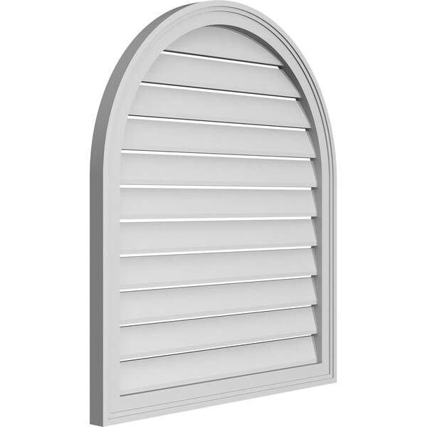 Ekena Millwork Round Top Surface Mount PVC Gable Vent: Functional, w/ 2"W x 1-1/2"P Brickmould Frame, 30"W x 34"H - GVPRT30X3402SF