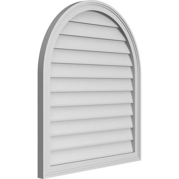 Ekena Millwork Round Top Surface Mount PVC Gable Vent w/ 2"W x 1-1/2"P Brickmould Frame, 30"W x 34"H - GVPRT30X3402SN