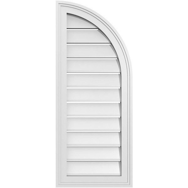 Ekena Millwork Quarter Round Top Right Surface Mount PVC Gable Vent w/ 2"W x 1-1/2"P Brickmould Frame, 14"W x 34"H - GVPQR14X3402SF
