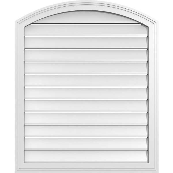 Ekena Millwork Arch Top Surface Mount PVC Gable Vent: Non-Functional, w/2"W x 1-1/2"P Brickmould Frame, 30"W x 34"H - GVPAR30X3402SN
