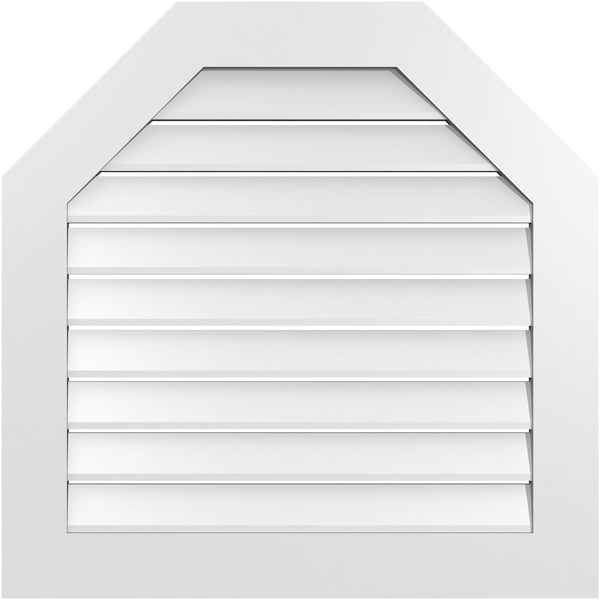 Ekena Millwork Octagonal Top Surface Mount PVC Gable Vent: Functional, w/ 3-1/2"W x 1"P Standard Frame, 32"W x 32"H - GVPOT32X3201SF