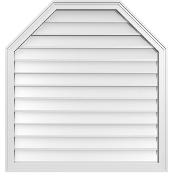 Ekena Millwork Octagonal Top Surface Mount PVC Gable Vent w/ 2"W x 1-1/2"P Brickmould Frame, 36"W x 38"H - GVPOT36X3802SN