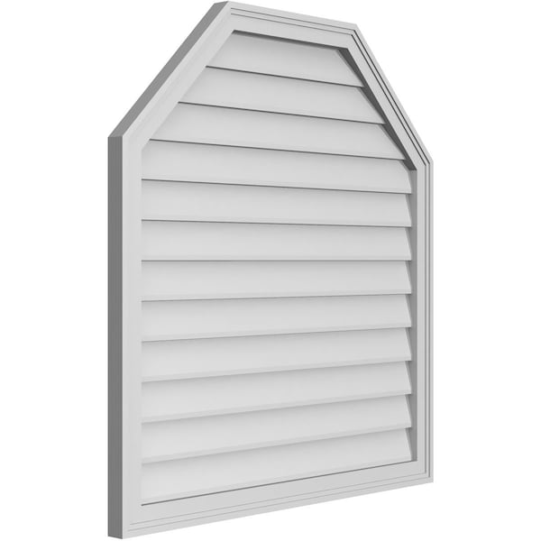 Ekena Millwork Octagonal Top Surface Mount PVC Gable Vent w/ 2"W x 1-1/2"P Brickmould Frame, 36"W x 38"H - GVPOT36X3802SN
