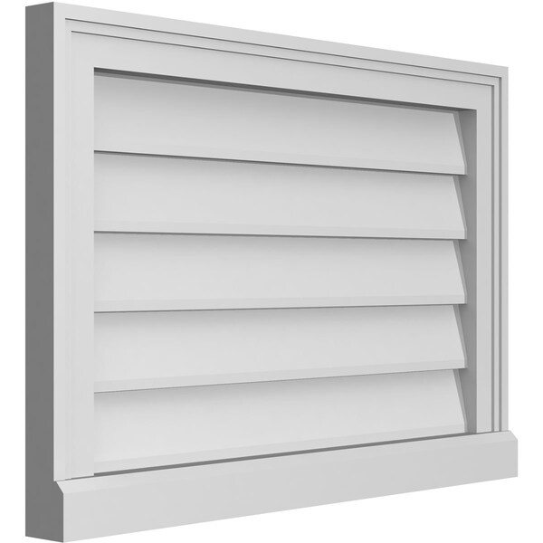 Ekena Millwork Vertical Surface Mount PVC Gable Vent w/ 2"W x 2"H , Brickmould Sill Frame, 26"W x 18"H - GVPVE26X1803SN