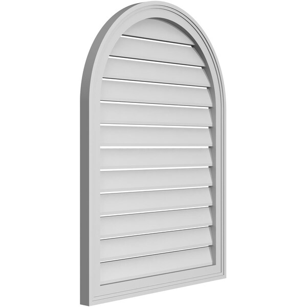 Ekena Millwork Round Top Surface Mount PVC Gable Vent: Functional, w/ 2"W x 1-1/2"P Brickmould Frame, 26"W x 36"H - GVPRT26X3602SF