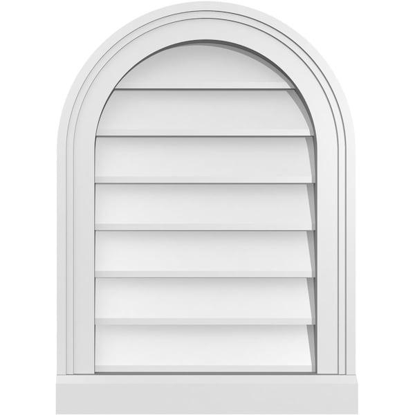 Ekena Millwork Round Top Surface Mount PVC Gable Vent w/ 2"W x 2"P Brickmould Sill Frame, 16"W x 22"H - GVPRT16X2203SN