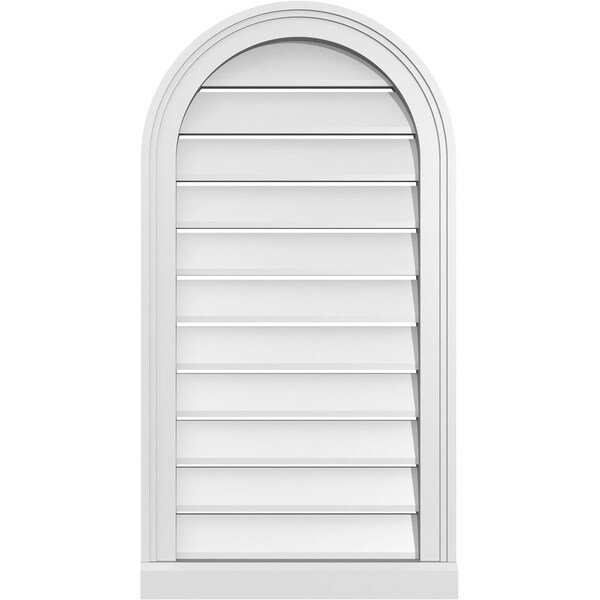 Ekena Millwork Round Top Surface Mount PVC Gable Vent: Functional, w/ 2"W x 2"P Brickmould Sill Frame, 18"W x 34"H - GVPRT18X3403SF